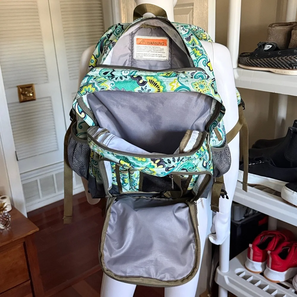 LL Bean Deluxe Book Bag Pack Backpack Travel School Green Teal Nylon Like New